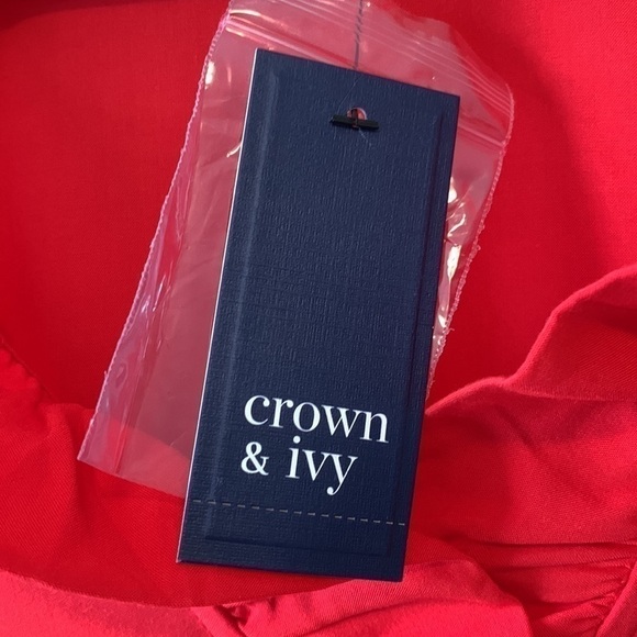 New! Crown & Ivy Red Ruffle Neck Shift Dress Size Small - Picture 10 of 16
